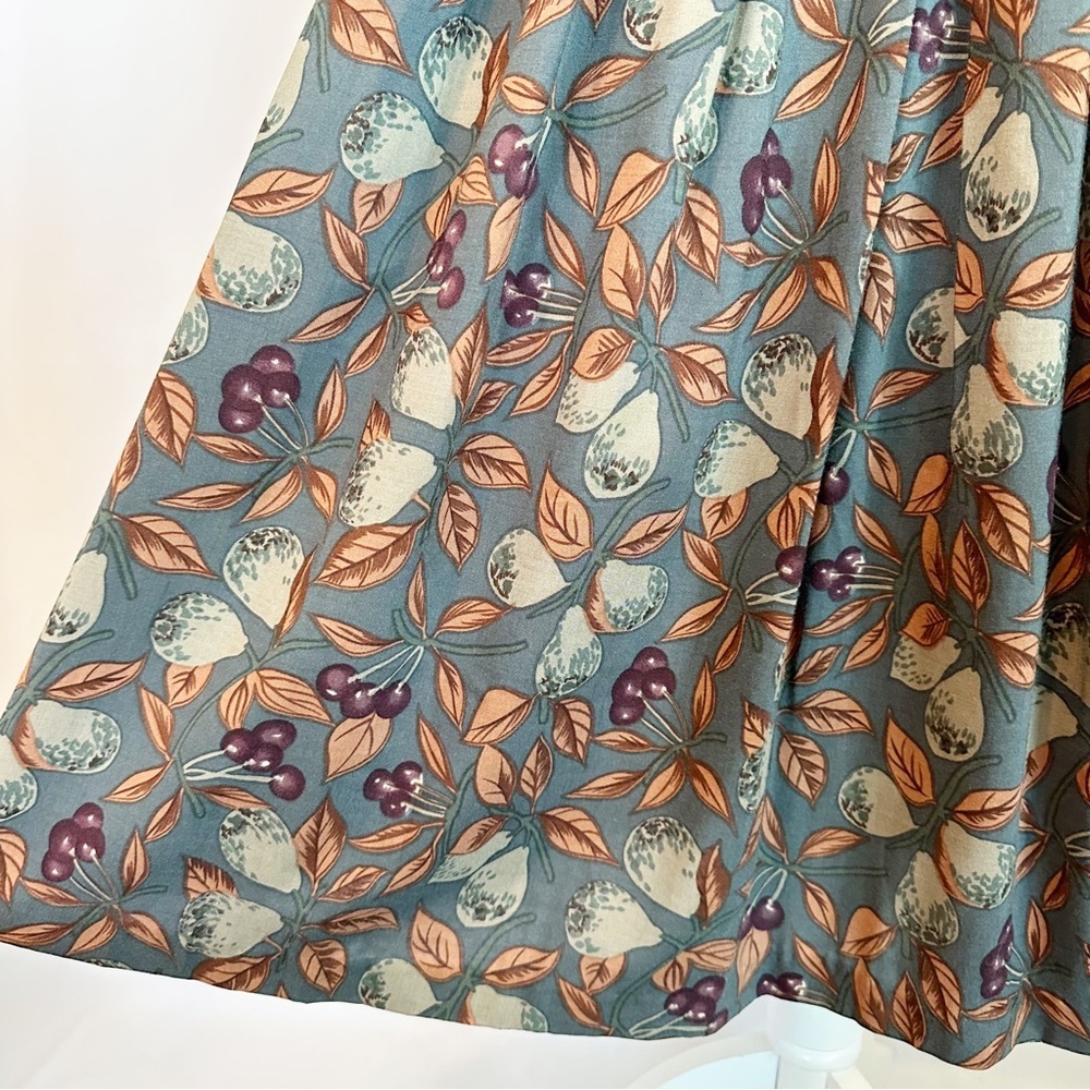 SOLD! Vintage 80's Karin Stevens Green Fruit Pleated A-Line Midi Dress 8 Petite - Picture 6 of 16